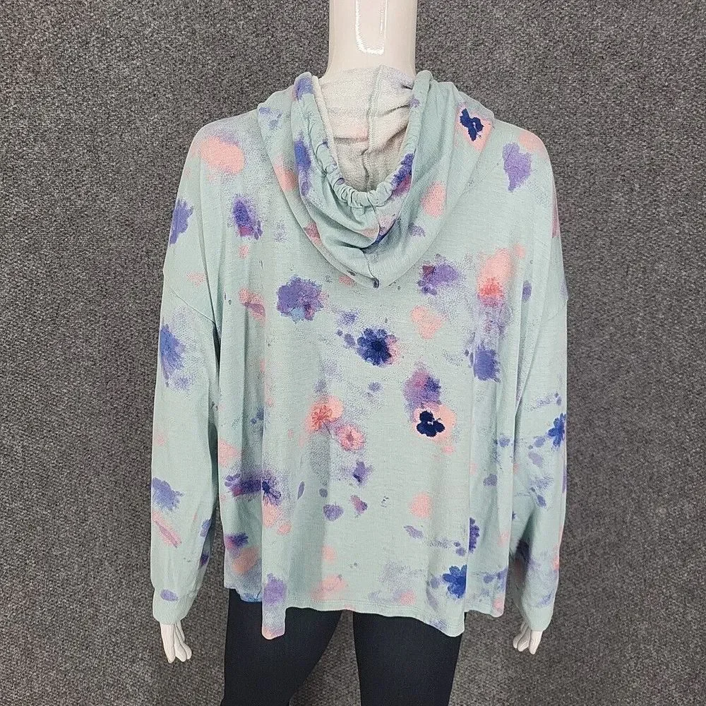 Candace Cameron Bure Malibu Lounge Half Zip Hoodie X-Large Sz Sage Tie Dye Top - Picture 6 of 11